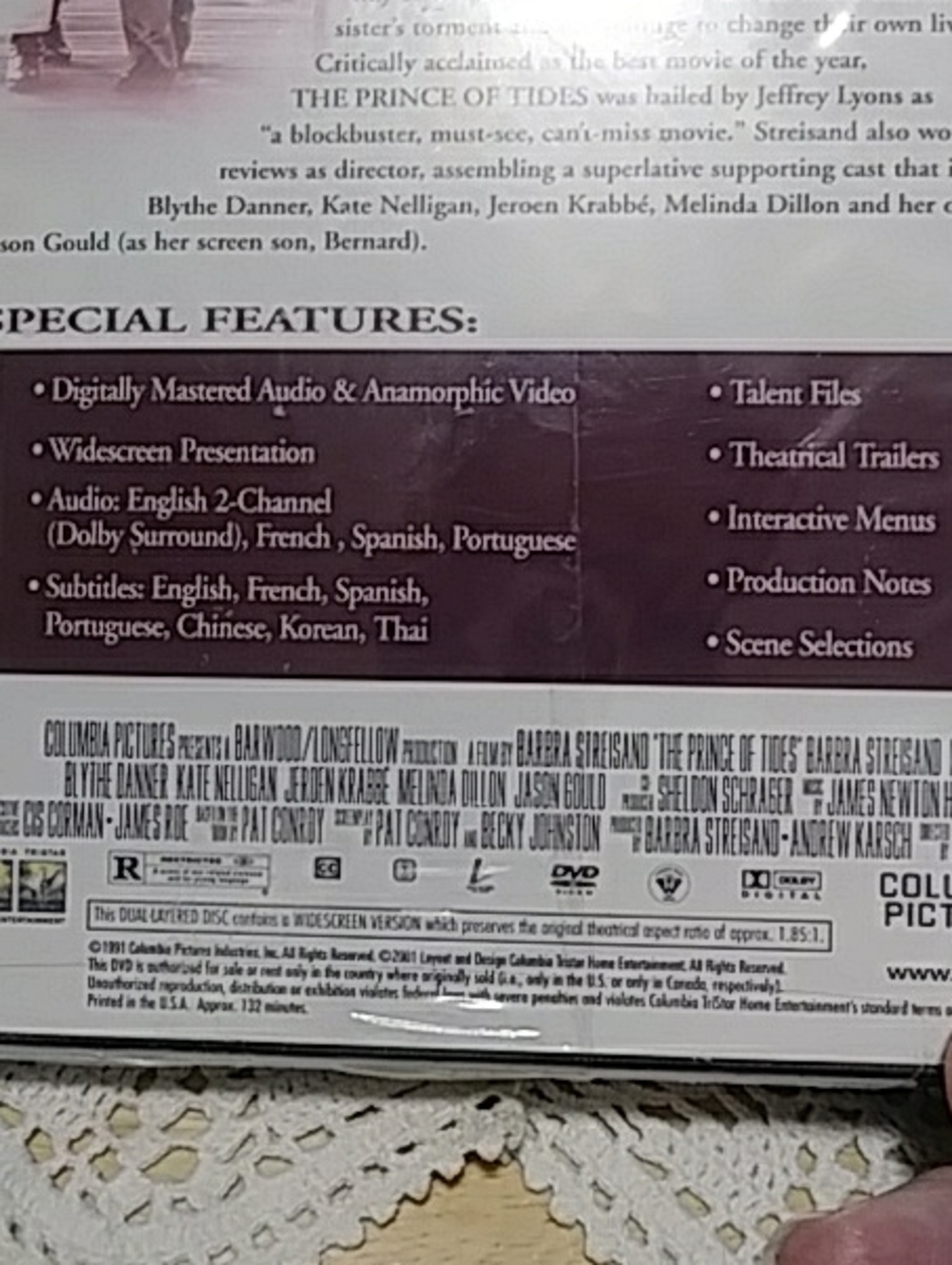 The Prince of Tides dvd. Barbra Streisand and Nick Nolte - Picture 4 of 4
